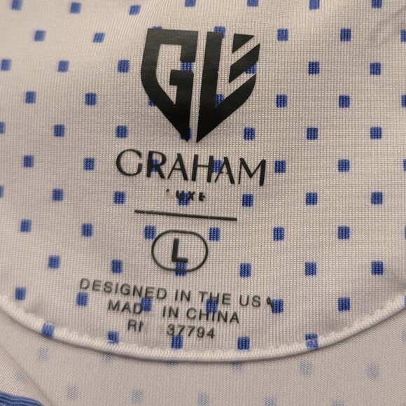 Graham Luxe Golf Polo White/Blue Dots and Collar Performance Size Large - Picture 5 of 13